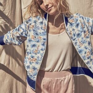 Faherty Mandalay Reversible Bomber Jacket Havana Bungalow Stripe Small